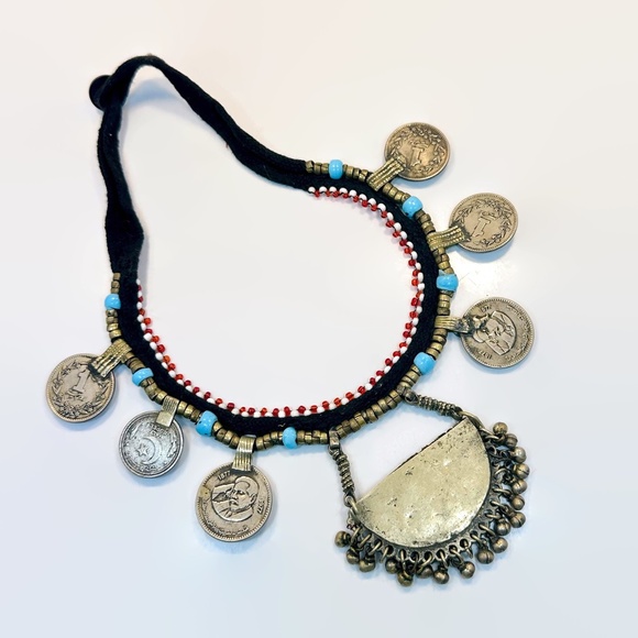 Vintage Afghan Coin Necklace: Middle Eastern Belly Dance Jewels Ethnic Boho - Picture 6 of 6